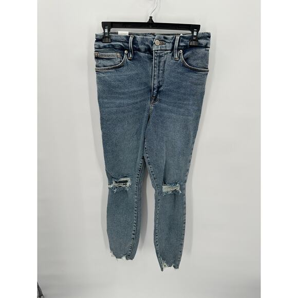 GOOD AMERICAN NWT Good Waist Chew Hem Cropped Jeans In Blue799 // 0 (25) - Picture 5 of 15